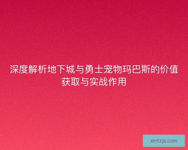 深度解析地下城与勇士宠物玛巴斯的价值获取与实战作用